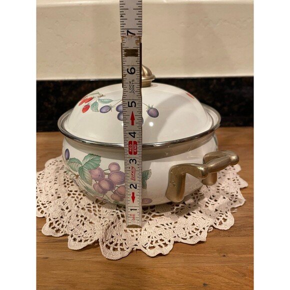 Vintage Enamelware Dutch Oven Pot w/Brass Handles - Picture 2 of 10